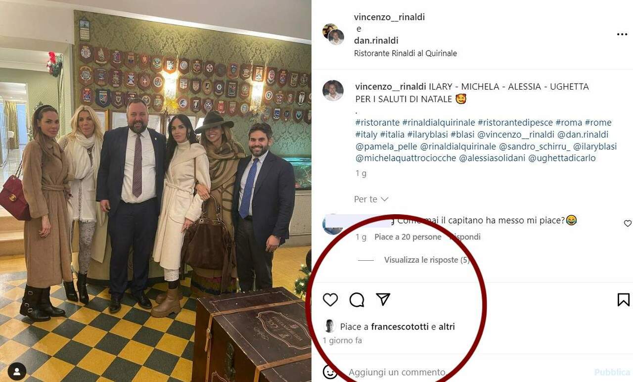 Il like sospetto di Francesco Totti a una foto di Ilary Blasi alla cena di Natale con le amiche, prove di pace?